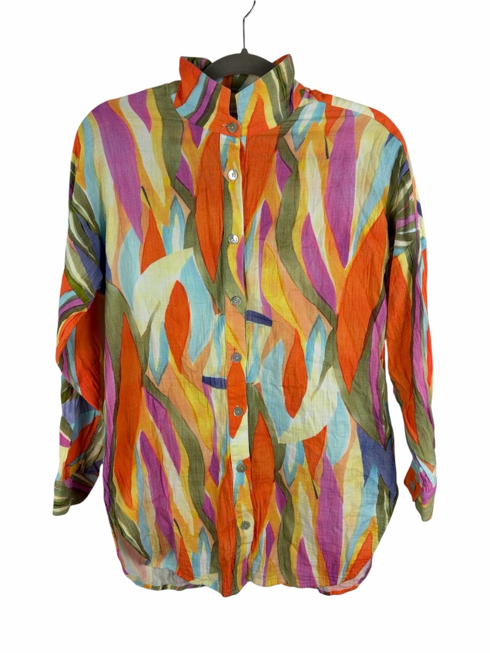 Soft Surroundings Abstract Print 100% Cotton Button Front Tunic Shirt XS Color